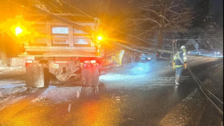 Crash involving plow truck knocks down power lines in Alfred